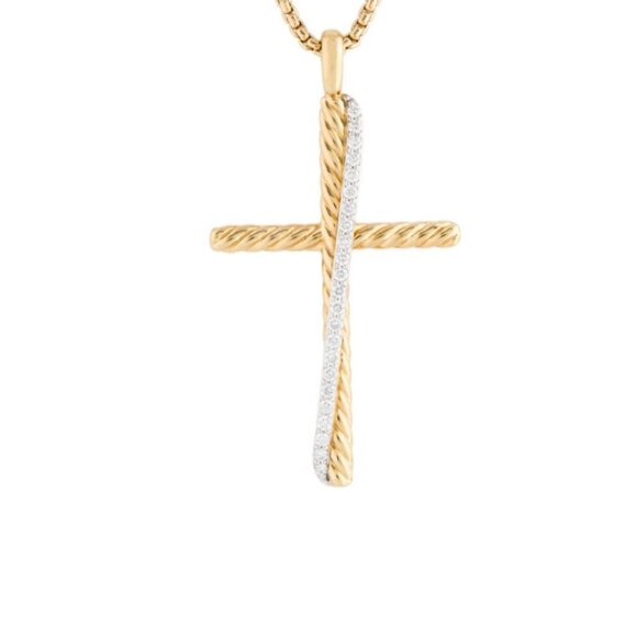 DAVID YURMAN 18K 750 GOLD DIAMOND 0.32CTW CROSSOVER CROSS PENDANT NECKLACE - Picture 3 of 9